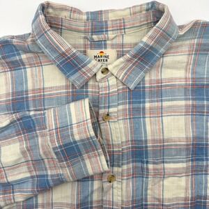 Marine Layer Flannel Shirt Mens Large Blue Plaid Button Down 16128 Fall 2023